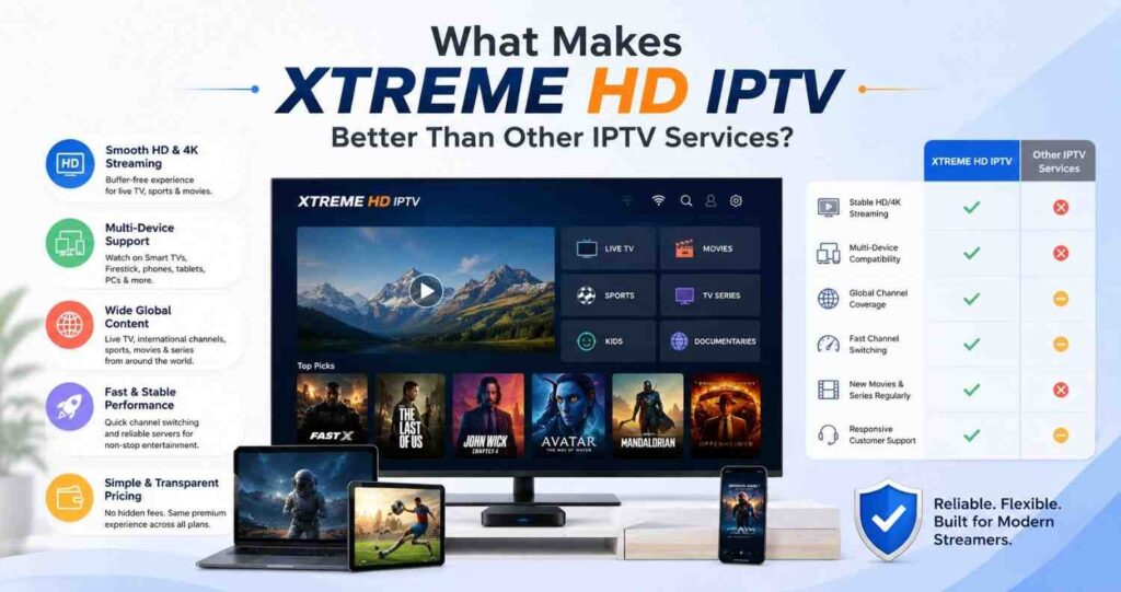 Xtreme HD IPTV offers a connected streaming experience with international content, smooth HD quality, and entertainment access anytime, anywhere.