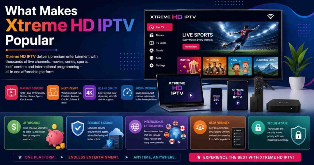 Watch live sports, movies, TV series, and global channels through Xtreme HD IPTV with smooth streaming, flexible plans, and reliable performance.