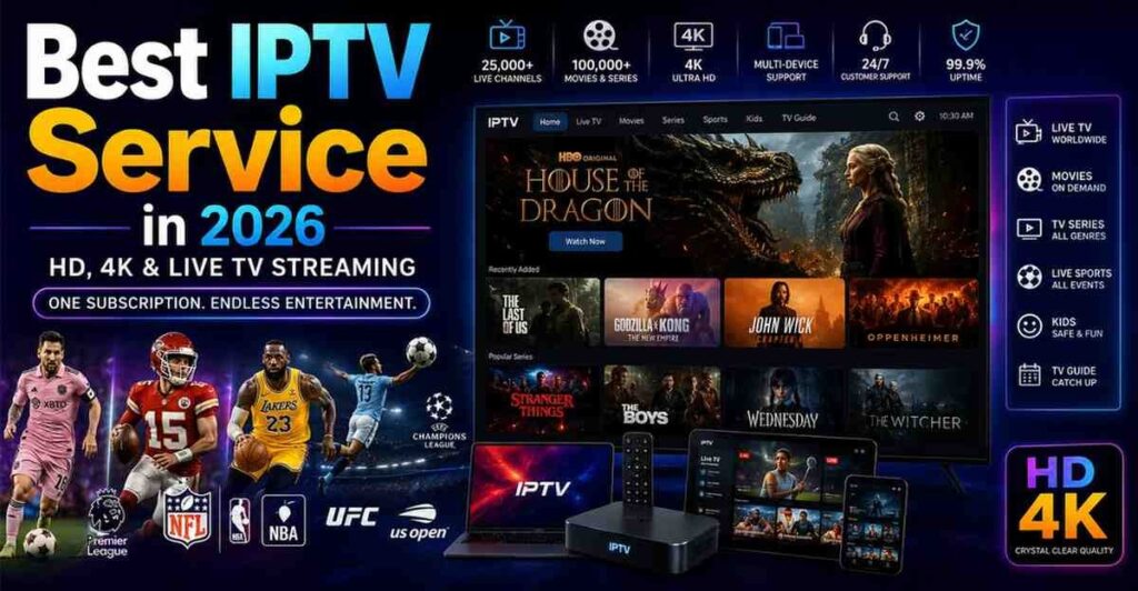 Looking for the Best IPTV Service in 2026? Enjoy thousands of live TV channels, premium sports, movies, and TV shows with smooth HD & 4K streaming, fast servers, anti-buffering technology, and support for Smart TVs, Firestick, Android, iOS, and more.