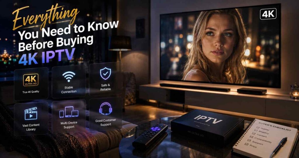 Enjoy endless entertainment with 4K IPTV featuring live TV, sports, movies, series, and VOD in crystal-clear Ultra HD quality.