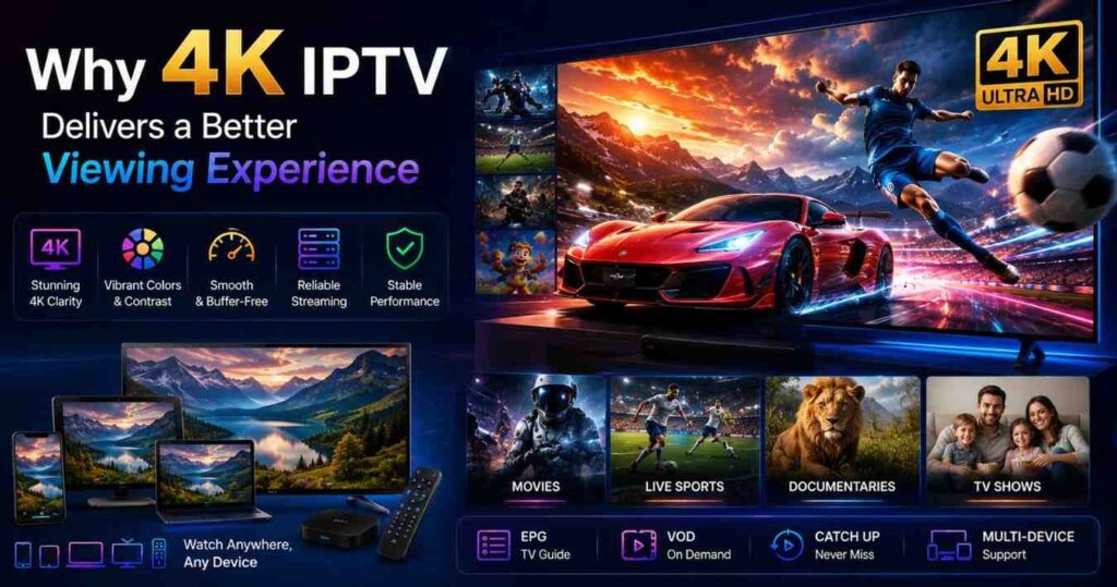 Stream smarter with 4K IPTV and enjoy vivid Ultra HD picture quality, reliable performance, and endless entertainment choices.